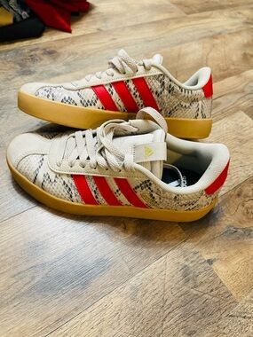 adidas Beige Snakeskin Low-Tops with Red Stripes